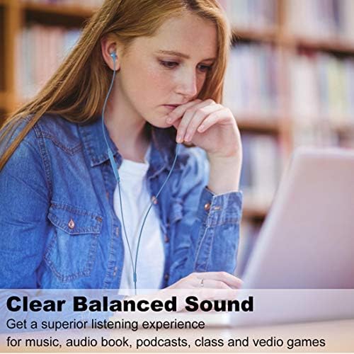 Joymiso Tangle-Free Earbuds for Small Ears – Lightweight In-Ear Headphones with Mic & Volume Control for Kids and Women – Stylish Blue Wired Earbuds with Comfortable Fit & Tangle-Free Flat Cable for Effortless Listening on Cell Phones & Laptops