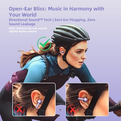 M97 Featherlight Open Ear Bluetooth 5.3 Clip-On Earbuds – Superior Waterproof Headphones with 50-Hour Battery, Immersive Deep Bass, and Quick Charge – Perfect for Running, Gym, and Active Lifestyles in Trendy Purple