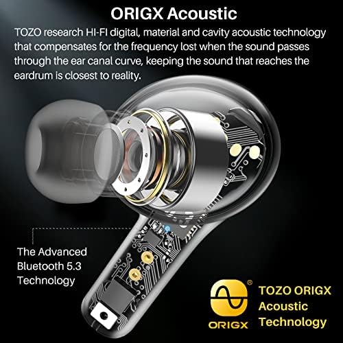 TOZO A2 Mini Wireless Earbuds – Bluetooth 5.3 Lightweight In-Ear Headphones with Advanced Waterproof Technology, Exceptional Sound Quality, and Ergonomic Design for Music, Calls, and Active Lifestyles – Portable Charging Case Included in Elegant Black Finish