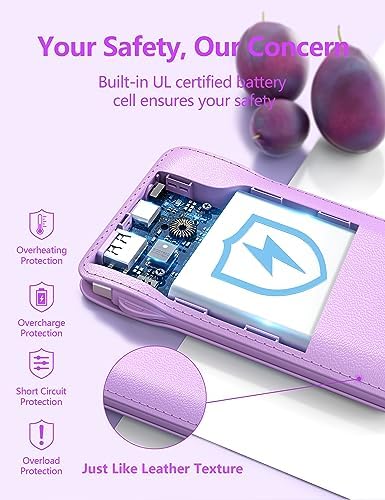 Ultra-Slim 10000 m Ah Portable Charger with Integrated Dual Cables – Fast Charging Power Bank for Android & i OS Devices – Compact Travel Essential with USB-C In/Out for Ultimate Convenience and Enhanced Compatibility