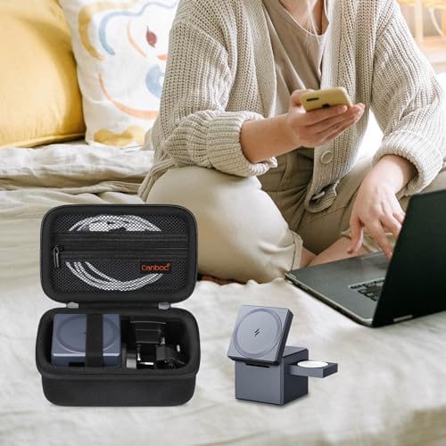 Canboc Premium Travel Case for Anker 3-in-1 Cube 15 W Max Fast Charging Foldable Wireless Charger – Portable, Durable, and Sleek Black Design with Integrated Zipper Mesh Pocket for USB Cable Storage – Essential Accessory for On-the-Go Charging Solutions
