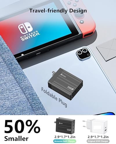 Acacou 100 W 4-Port USB-C Fast Charger – Ga N Technology for Ultimate Device Compatibility in Dark Bronze – Rapid Charging for Mac Book Pro/Air, Google Pixelbook, Dell XPS, i Pad Pro, Galaxy S23/S22, i Phone 15/14/Pro – Compact, Efficient Power Solution for Home and Office