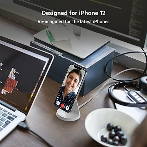 Belkin Magnetic Wireless Charging Stand – Ultra-Fast Mag Safe Charger for i Phone 12, 13, and 14 – Effortless Magnetic Alignment & Integrated Power Supply – Stylish White Design for Modern Environments – Streamlined Wireless Charging Solution for Enhanced User Experience and Aesthetic Appeal