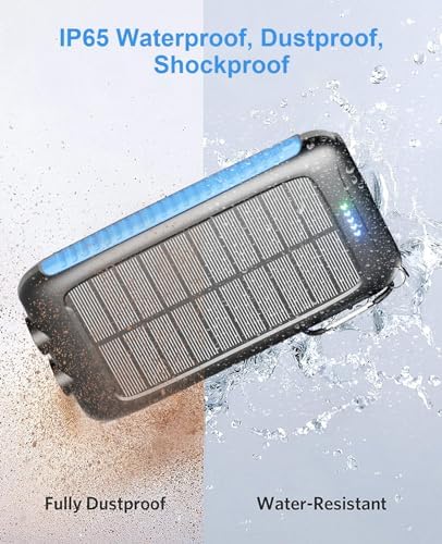 Ultra-Reliable 20,000 m Ah Solar Power Bank – High-Speed Portable Charger with Dual Flashlights, Eco-Friendly Solar Panel, and Carabiner for Adventurers and Daily Commuters – Waterproof External Battery for Fast Charging Smartphones and Tablets