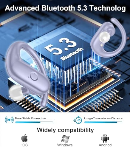 MOZOTER Wireless Sport Earbuds: Stylish Bluetooth Headphones with Enhanced Deep Bass, Secure Earhooks for Active Comfort, and Unmatched 60-Hour Battery Life – Ideal for Fitness, Meetings, and Everyday Use