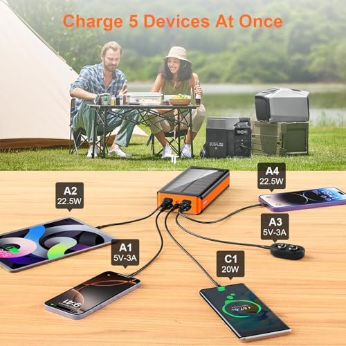 High-Capacity 66800 m Ah Solar Power Bank – Ultra-Fast QC3.0 Portable Charger with 5 USB Outputs, Dual Input Ports & Versatile 32 LED Flashlight Modes for Smartphones, Tablets & Outdoor Adventures – Ideal for Camping, Hiking & Emergency Preparedness