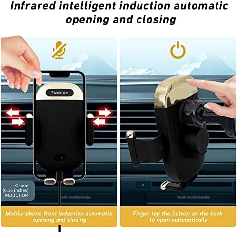 Effortless On-the-Go Charging: 15 W Qi Fast Wireless Car Charger Mount with Smart Sensor Clamping for i Phone & Samsung – Universal Air Vent Holder in Sleek Black for Secure, Convenient Use