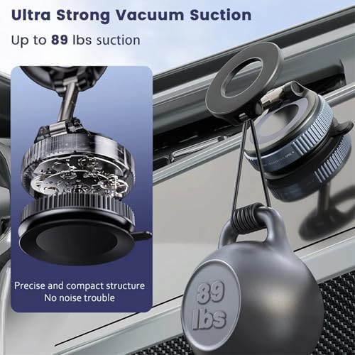 2025 Premium Vacuum Magnetic Phone Holder – 360° Rotatable Car Mount with 89 LB Suction Cup for i Phone & Android, Ideal for Gym and Mirror Use, Sleek Black Design with Superior Magnetic Strength and Universal Compatibility