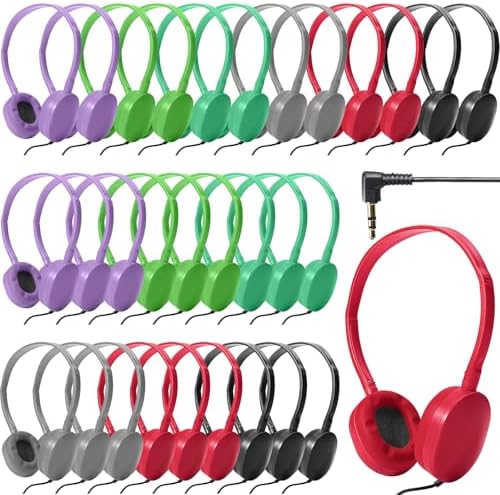 Flutesan 30 Pack Kids Adjustable Wired Headphones – Premium On-Ear Stereo Sound Earbuds for Classroom and Travel – Lightweight, Durable Design for Boys and Girls – Ideal Tangle-Free Audio Solution for Laptops, Tablets, and More