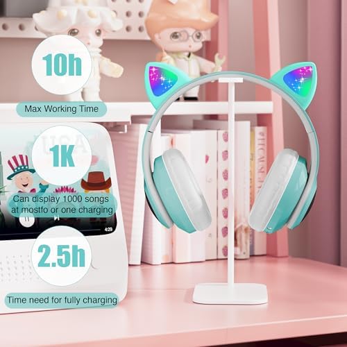 Playful Cat Ear Bluetooth Headphones for Kids – Foldable Over-Ear Design with LED Lights, Safe Listening Volume Control, Built-in Microphone, and Multi-Device Connectivity – Ideal for Music, Movies, and Gaming on i Phones, i Pads, Smartphones, and More!