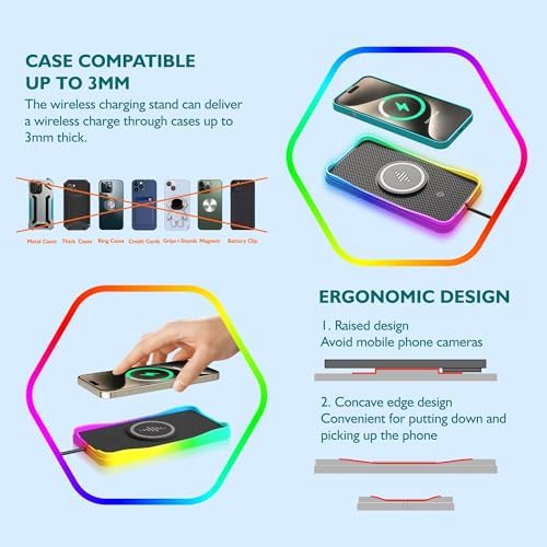Elevate Your Driving Experience with the LANSEMKU 15 W RGB Wireless Car Charger Pad – Fast and Stylish Charging for i Phone and Samsung Devices, Non-Slip Design with 100 CM USB Cable for Ultimate Convenience and Compatibility
