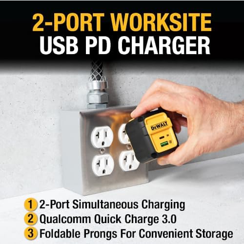 DEWALT 49.5 W Heavy-Duty USB-C and Dual USB Wall Charger Block – Compact Fast Charging Adapter for i Phone 16/15/14, Galaxy, Pixel 4/3 & i Pad – Durable Foldable Design for Ultimate Portability and Versatile Device Compatibility