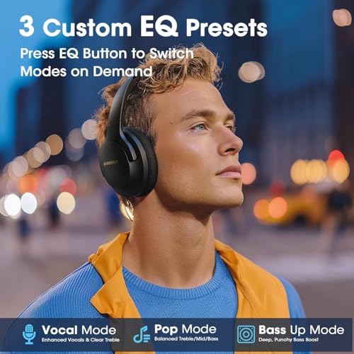 Premium Bluetooth Over-Ear Headphones with 80-Hour Playtime, Custom EQ Settings, and Enhanced Noise-Cancellation Microphone for Superior Call Clarity – Foldable Wireless Headset Ideal for Travel, Gym, Office, and Home Enjoyment with Rich Deep Bass and Unmatched Comfort
