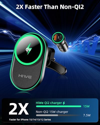Revolutionary Hi We Mag Safe Car Mount Charger with Built-in Find My Feature, Qi2-Certified 15 W Fast Charging for i Phone 12/13/14/15/16 Series – Secure Magnetic Wireless Solution for Air Vent & Dashboard Use, Sleek Black Finish for Enhanced Vehicle Aesthetics