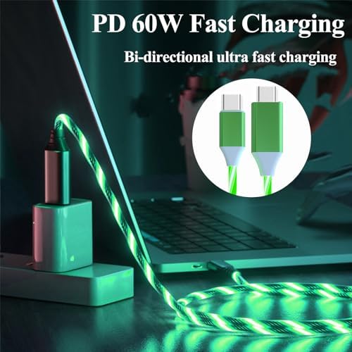 Revolutionize Your Power Connection: 6.6 FT LED USB C to USB C Cable – 60 W/3 A Fast Charger for i Phone 15, Mac Book Air, i Pad Pro, Pixel & Samsung Galaxy S23/S24 – Durable, Stylish, and User-Friendly Charging Solution for Tech-Savvy Professionals and On-the-Go Users