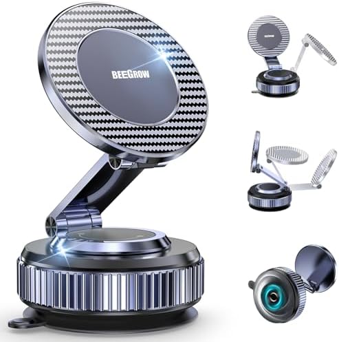 Advanced Carbon Fiber Mag Safe Car Phone Holder – 96 LBS Vacuum Suction & 2800 gf Magnetic Grip for Secure Hands-Free Navigation – 360° Adjustable Mount Compatible with i Phone 12 to 16 Pro Max – Ultimate Stability for Modern Drivers