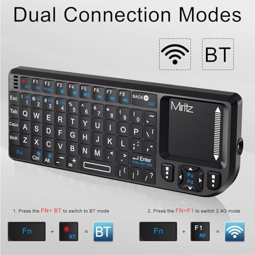 K808 Ultra-Thin Bluetooth Mini Keyboard with Touchpad – Dual Mode Connectivity (Bluetooth 5.1 & 2.4 G) for i Pad, Mac, Windows, Android – Backlit and USB-C Rechargeable – Portable Design for Travel, Office, and Home Use – Effortless Navigation and Enhanced Productivity in Sleek Black