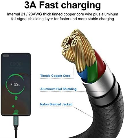 Premium 10 FT Braided USB Type-C Cable 5-Pack – High-Speed 3 A Fast Charging for Samsung Galaxy S10/S9/S8 Plus, Note 10/9/8, LG V50/V40/G8/G7 – Durable and Flexible Charge & Data Transfer Solution – Essential Accessory for Home, Office, and Travel