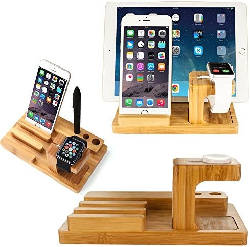 Eco-Friendly Bamboo Multi-Device Charging Dock Station – Stylish i Phone, i Watch, and i Pad Holder for Efficient Power Management and Clutter-Free Desktops – Universal Compatibility with i Phone 16-11 Pro Max and i Pad Mini/Air/Pro 2-3 Models – Premium Sustainable Design for Modern Workspaces