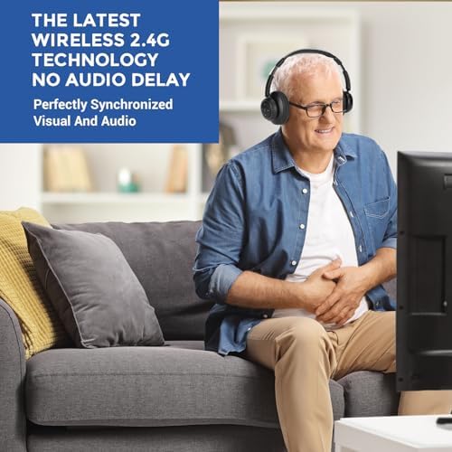 Premium Wireless Headphones for Seamless TV Enjoyment – Advanced Low Latency Technology for Instant Audio Synchronization, Perfect for Seniors and Caregivers, Luxurious Over-Ear Comfort with Convenient Charging Dock, Superior Sound Performance in Stylish Black, Universal Bluetooth Compatibility for Enhanced Entertainment Experience