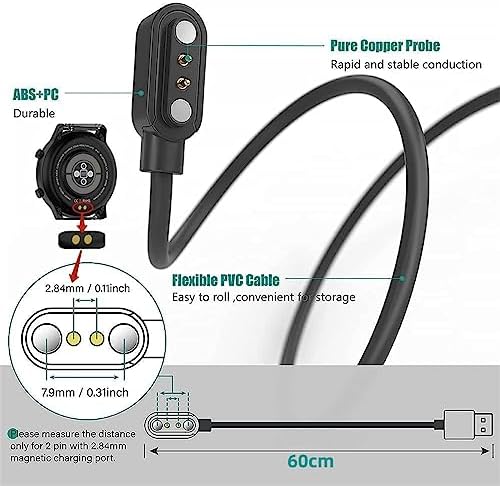 Universal Smart Watch Charger – 2 Pack Magnetic Fast Charging Cable for Enhanced Compatibility, 2.84 mm Pin Spacing, Secure Connection for All Smartwatch Models, Reliable Accessories for Active Lifestyles