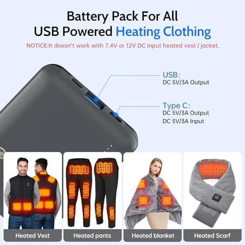 DOACE 10,000 m Ah Ultra-Fast Portable Charger – 18 W Power Bank with PD 22.5 W Type-C Input/Output for Rapid Device Charging – Ideal for Heated Jackets, Pants & Smartphones – Dual USB Outputs for Simultaneous Charging – Lightweight, Durable, and Travel-Friendly