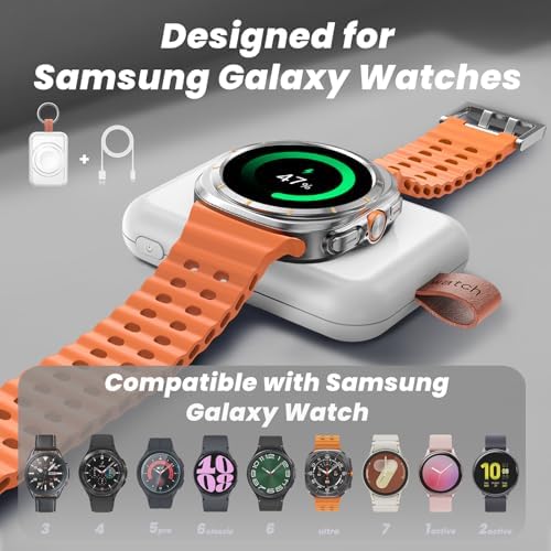 Portable 1800 m Ah Magnetic Wireless Charger for Samsung Galaxy Watch – Compact Keychain Power Bank for Effortless Fast Charging on the Go, Optimized for Galaxy Watch 7/Ultra/6/6 Classic/5/5 Pro/4/3 & Active 2/1 – Essential Charger for Busy Lifestyles and Uninterrupted Connectivity