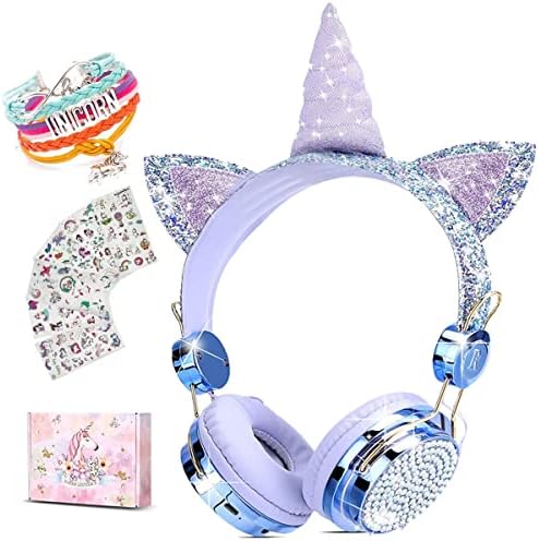 Light Purple Unicorn Cat Ear Bluetooth Headphones for Kids – Safe Listening with Volume Limiting, FM Radio & Dual Connectivity for Fun Learning and Entertainment – Ideal for School, Laptops, and Smartphones