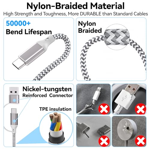 Ultimate 6 FT Multi-Device Charging Cable: Fast Nylon-Braided i Watch and Smartphone Charger Compatible with i Phone, i Pad, Galaxy, and More – Durable, Tangle-Free Solution for Ultra, SE, and All i Watch Models – Streamline Your Charging with Versatile 4-in-2 Connectivity