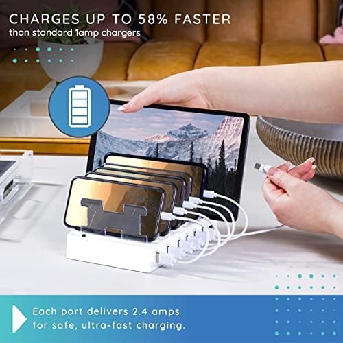 Stylish 6-Port USB Charging Dock in Elegant Pink – High-Speed Multi-Device Charger for i Phone and Android – Smart Technology for Fast, Safe Charging – Ideal for Home, Office, and Travel – Compact, Clutter-Free Design for Effortless Organization and Portability