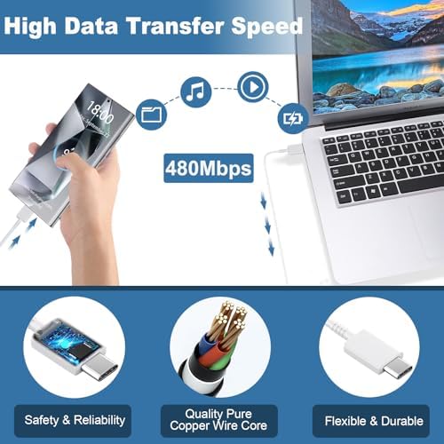 High-Speed 25 W Type C Wall Charger for Samsung Galaxy S25 Series – Includes Dual 10 FT USB-C Cables for Enhanced Flexibility and Safety – Lightning-Fast Charging with Compact Design for Travel Enthusiasts and Everyday Users