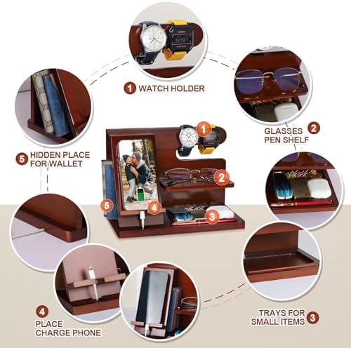 Gifts for Men Him Husband, Stocking Stuffers for Man Him, Christmas Mens Gift, Wood Phone Docking Station, Groomsmen Gift, Anniversary Fathers Day Birthday Gifts for Man Husband Boyfriend – Enhanced Compatibility and Speed