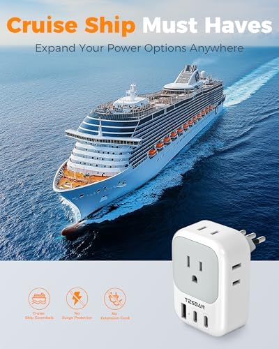 TESSAN Universal European Travel Power Adapter – 3 High-Speed USB Ports (2 USB-C) & 4 AC Outlets for Seamless Device Charging Across France, Germany, Spain, Greece & More – Compact Multi-Port Solution for Global Travelers – Ultimate Type E/F Plug Converter for Efficient Connectivity