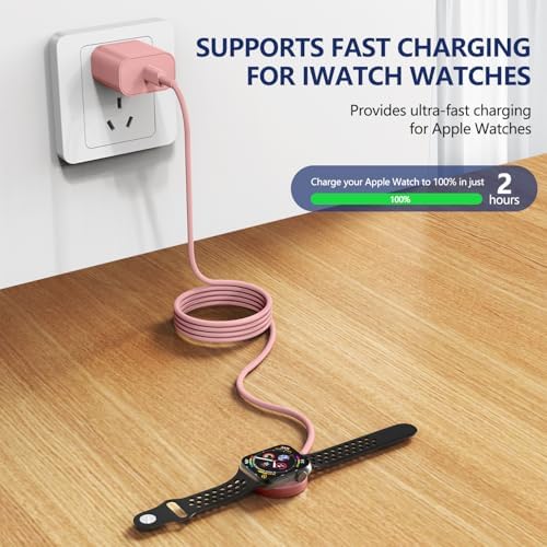 Premium 5 W Fast Charging USB C Cable for Apple Watch – 6 ft Magnetic Charger, MFi Certified, Compatible with Series SE2/8/7 & All Sizes 38 mm to 45 mm – Reliable & Efficient Power Solution for On-the-Go Users