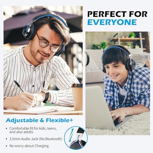 Premium AILIHEN C8 Kids Wired Headphones – Foldable On-Ear Design with Adjustable Volume Control and Built-In Microphone for Safe Listening – Perfect for School, Travel, and Home Use (Black/Blue) – Exceptional Sound Quality for Young Audiophiles and Learning Environments