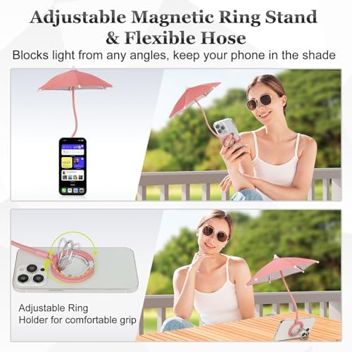 Magnetic Umbrella Phone Stand for Sun Protection,Adjustable Sun Shade Shield for iPhone 16/15/14/13/12 Pro Max,Samsung & Google,Detachable Ring Stand,Heat-Resistant Design,Car Mount Compatible, Black – Enhanced Compatibility and Speed