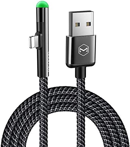 Ultra-Durable Right Angle Gaming Charger Cable with LED Indicator – 4 FT Fast Charging Lightning Cord for i Phone 14/13/12/11 Pro Max/Xs Max/XR/X/8/8 Plus/7/7 Plus/6 s/6 s Plus/6/6 Plus (Black) – Optimal Syncing and Comfort for Gamers