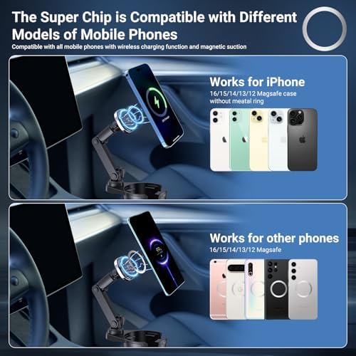Revolutionary Magnetic Cup Holder Charger: 360° Rotating Wireless Fast Charging Phone Mount for i Phone 12-16 & Samsung Galaxy S20+ with QC 3.0 Adapter – Secure, Stylish, and Convenient Car Accessory for Ultimate Driving Experience