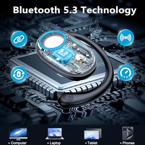 Kurdene Bluetooth 5.3 Open Ear Sports Earbuds – 60 Hours Playtime with Smart Charging Case, Ergonomic Secure Earhooks for Optimal Comfort During Workouts, Running, and Meetings – Unmatched Freedom and Awareness for Active Lifestyles