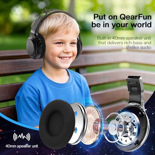 Qear Fun Kids Bluetooth 5.3 Headphones – Ultra-Lightweight Foldable Wireless Headset with Rapid Charging and Integrated Microphone for Seamless School and Travel Listening – Trendy Metallic Gradient Finish for Young Music Lovers – Perfectly Compatible with Tablets and i Pads – Superior Comfort and Sound Quality for Young Listeners
