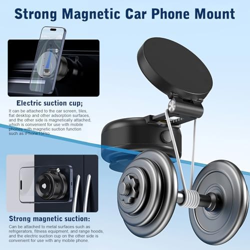 Magnetic 360° Electric Suction Phone Holder for Cars and Gyms – Ultra-Stable Grip for Seamless Hands-Free Access to Your Smartphone on Any Smooth Surface (Black) – Perfect for Navigation and Workouts