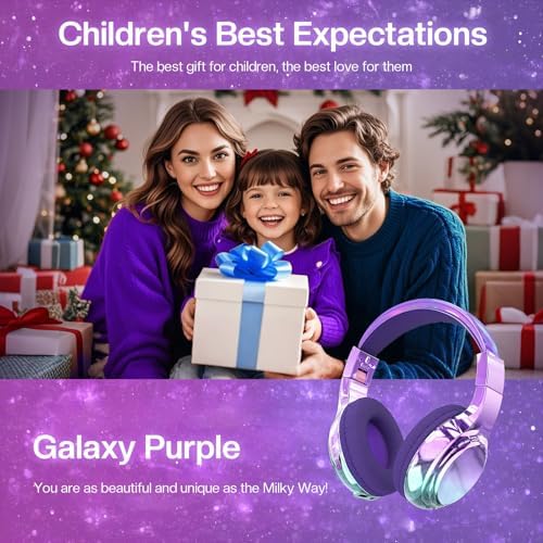 Qear Fun Kids Bluetooth 5.3 Headphones – Ultra-Lightweight Foldable Wireless Headset with Rapid Charging and Integrated Microphone for Seamless School and Travel Listening – Trendy Metallic Gradient Finish for Young Music Lovers – Perfectly Compatible with Tablets and i Pads – Superior Comfort and Sound Quality for Young Listeners