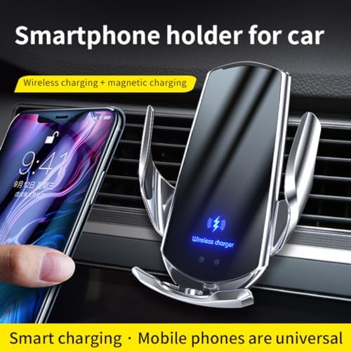 15 W SIHENMY Wireless Car Charger & Auto-Clamping Phone Mount – Fast Charging for i Phone 14/13/12 Mini/Pro Max & Samsung Galaxy S23/S22/S21+ – Stylish Red Vehicle Accessory for Effortless One-Handed Operation & Enhanced Compatibility