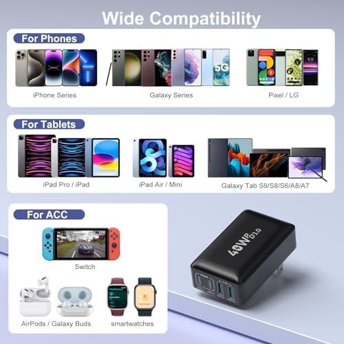 Excgood 40 W Multi-Port USB C Charger Block – 4-Port Fast Charging Wall Adapter with Dual PD & QC Technology, Compact Foldable Design for Travel, Compatible with i Phone 16/15 Pro Max/14/13, i Pad, Galaxy S23 – Sleek Black Finish, 2-Pack for Ultimate Device Compatibility and Efficiency