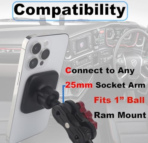 Mag Safe-Compatible Square Magnetic Phone Holder Base with 1″ Ball for i Phone 12-16 Series – Durable Aluminum RAM Mount Adapter for Enhanced Stability and Easy Navigation