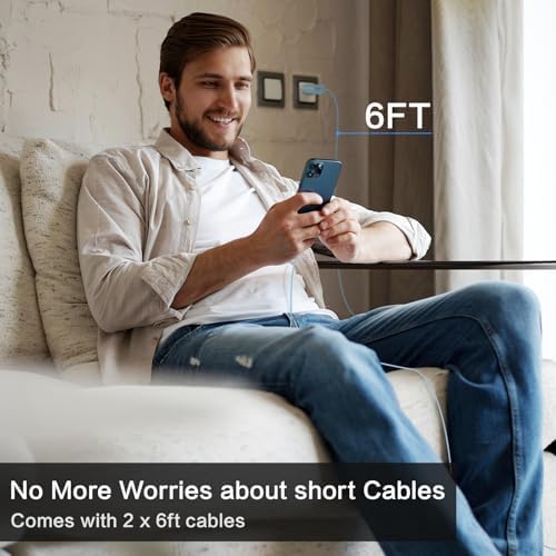 Lightning-Fast 25 W USB-C Charger Duo with 6 ft Cables | Superior Quick Charge for Galaxy S23 Ultra & i Phone 15 Series | Ultra-Portable Design for Home, Office, Travel | Robust Build with Optimized Power Delivery Efficiency