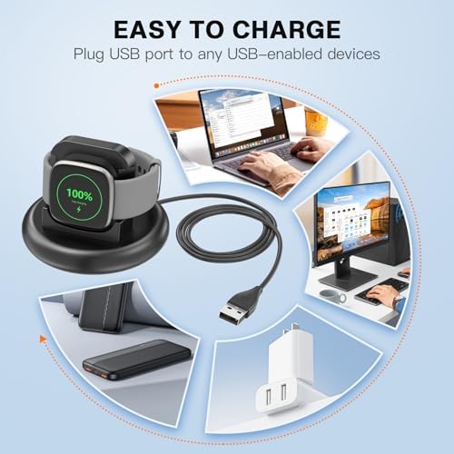 Fitbit Ace LTE Charging Dock with Secure Anti-Slip Base & 4.4 Ft USB Power Cable – Ultimate Charging Station for Kids’ Smartwatches, Travel-Friendly Design for Home & On-the-Go Use (Black)