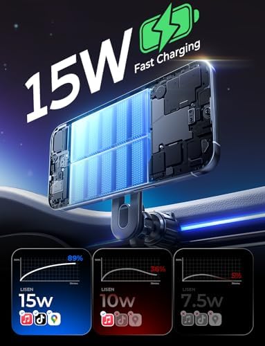 LISEN 15 W Mag Safe Car Mount Charger – High-Speed Wireless Charging with Secure Vent Holder for i Phone 16 Pro Max, 15, 14 – Sleek & Compact Design with Advanced Safety Features – Effortless Installation & Universal Device Compatibility