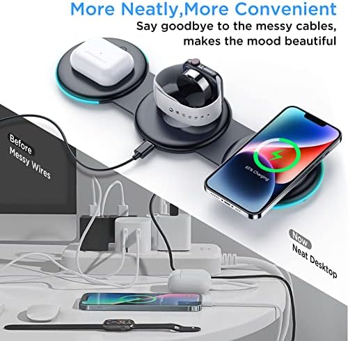 Sleek 3-in-1 Portable Wireless Charging Station for Apple – Magnetic Fast Charger for i Phone 16/15/14/13/12 Pro/Max, Apple Watch, and Air Pods – Compact Black Design for Effortless Travel Power Management and Enhanced Compatibility