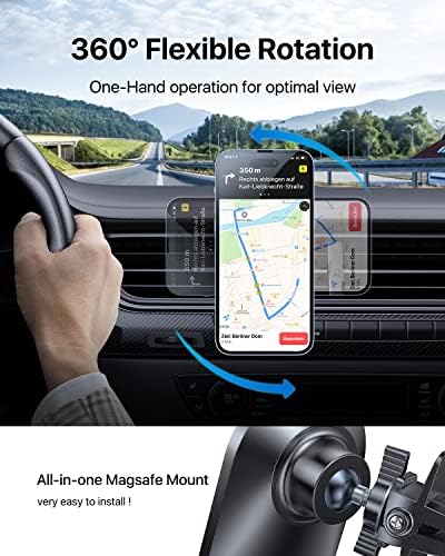 andobil 2025 Mag Safe Car Mount: Advanced Magnetic Holder for Large Smartphones – Effortless 360° Rotation for i Phone 16/15/14 Pro Max & Samsung S25/S24 (Sleek Grey) – Exceptional Stability & Instant Access for Safer Driving Experiences
